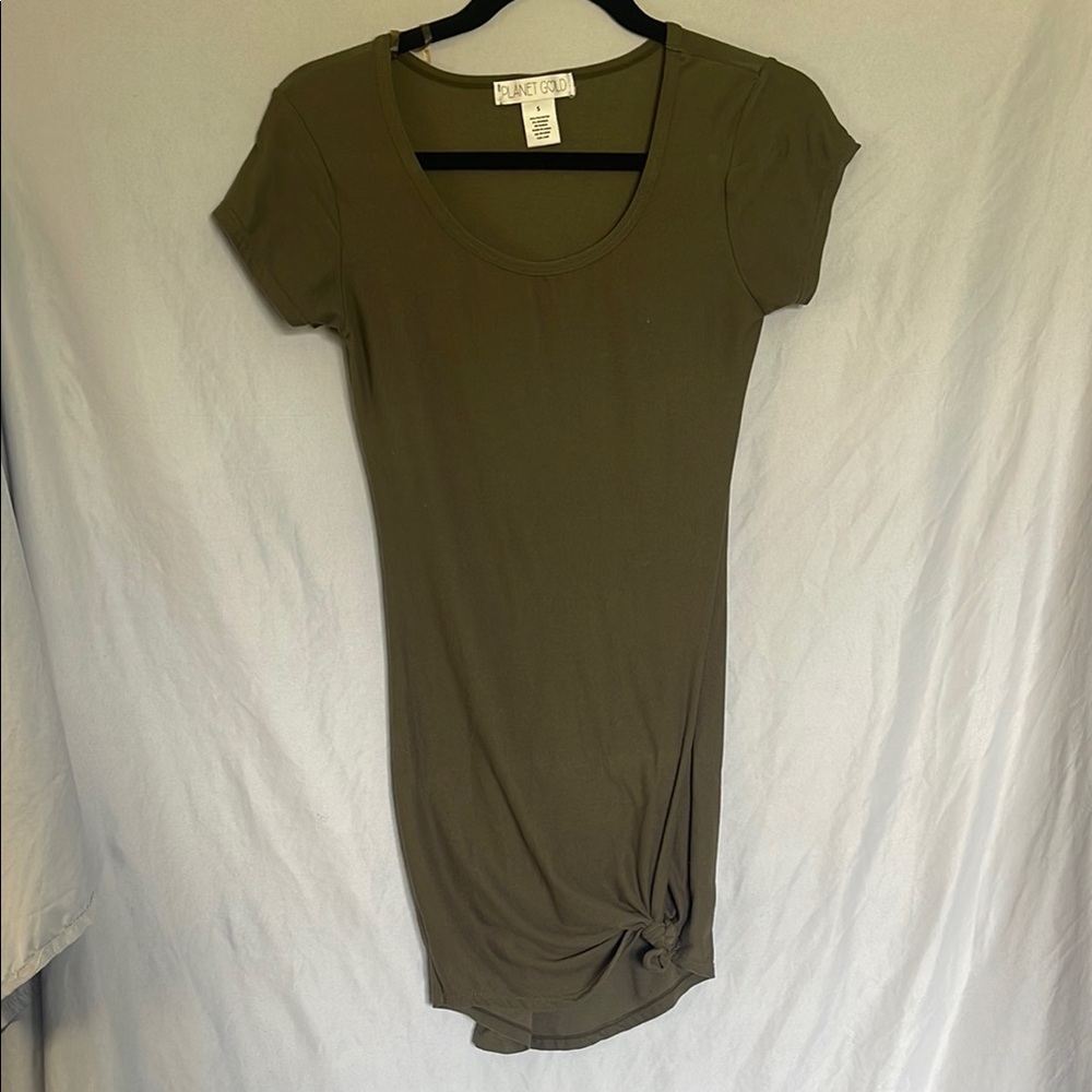 Planet Gold Olive Green Dress with Knot Detail